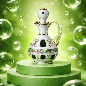 Czech Bohemian Cased Glass Green to White Cruet & Stopper